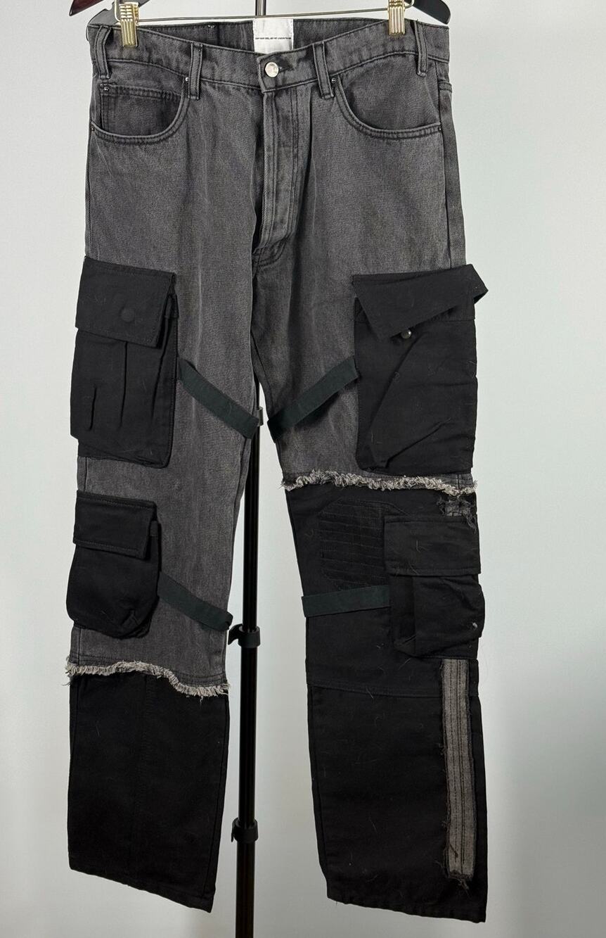 Kody Phillips MNML LA Utility Cargo Jeans Men's Size 34 Deconstructed Gray Black